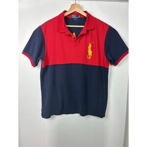 Polo by Ralph Lauren Big Pony Rugby Polo Shirt XL Red Navy Equestrian Custom Fit